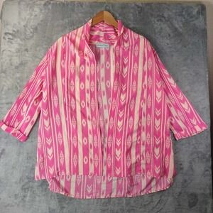 Opie‎ Lucy Womens S Pink White Print HighLow Popover Open Front Top Artsy Resort